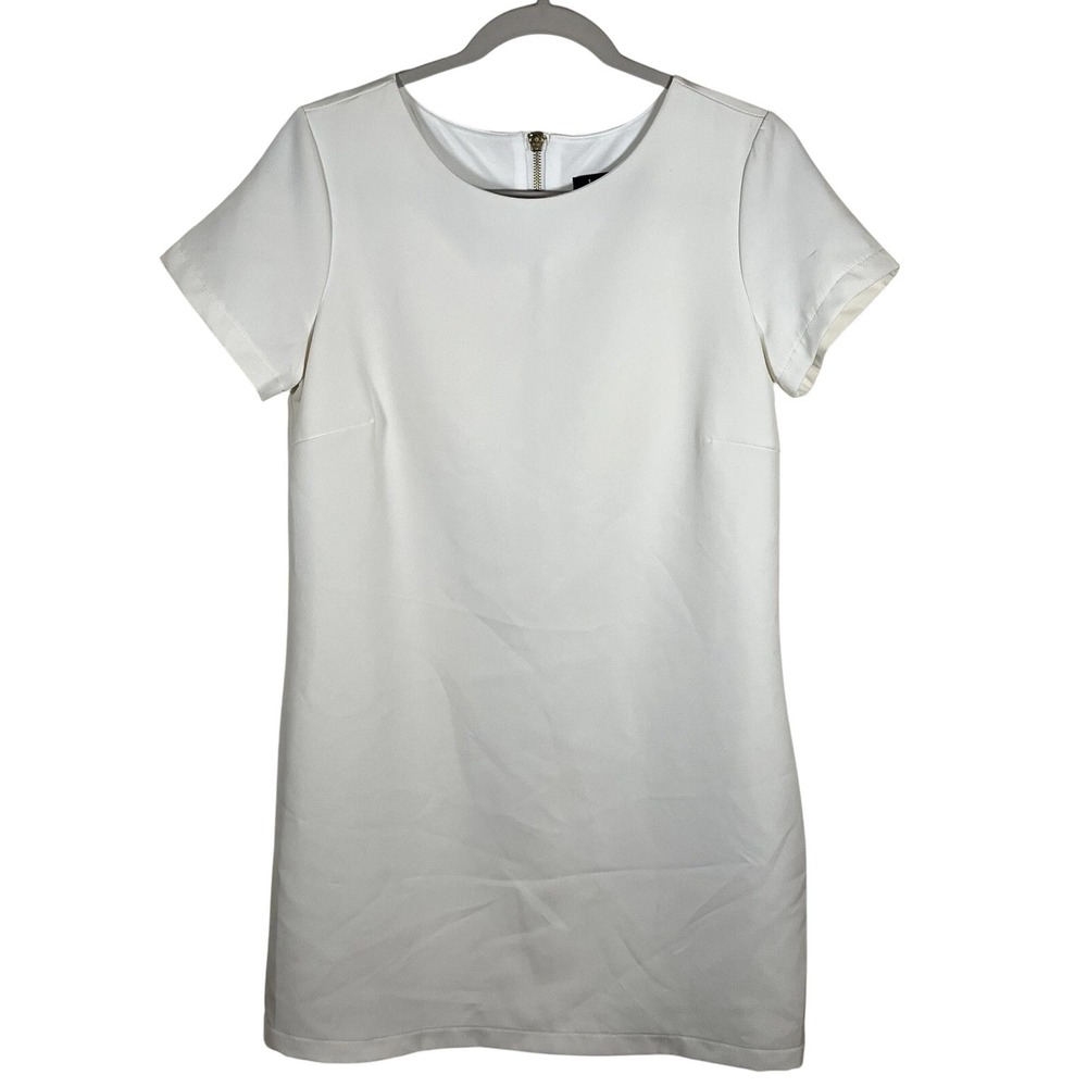 Lulus White Short Sleeve Shift Dress Women's Size M Lined Minimalist Zip Back